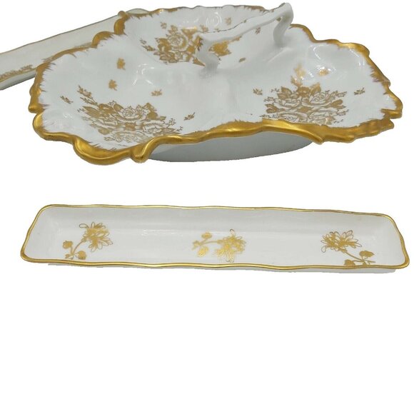 Limoges France Hand Painted Candy or Nut Serving Dish With 2 Mint Trays Vintage - Picture 4 of 16